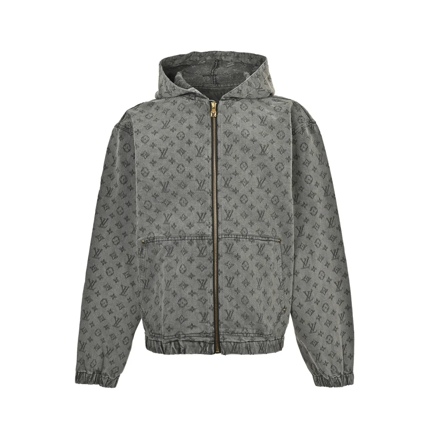 Louis/Louis Vuitton 25Fw allover printed old flower jacquard zipper hooded denim jacket